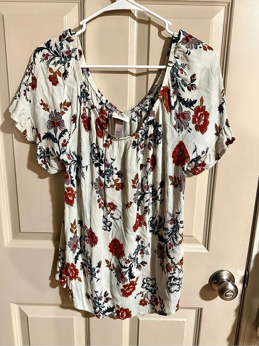 KNOX ROSE Floral Blouse in White & Red Size XXL